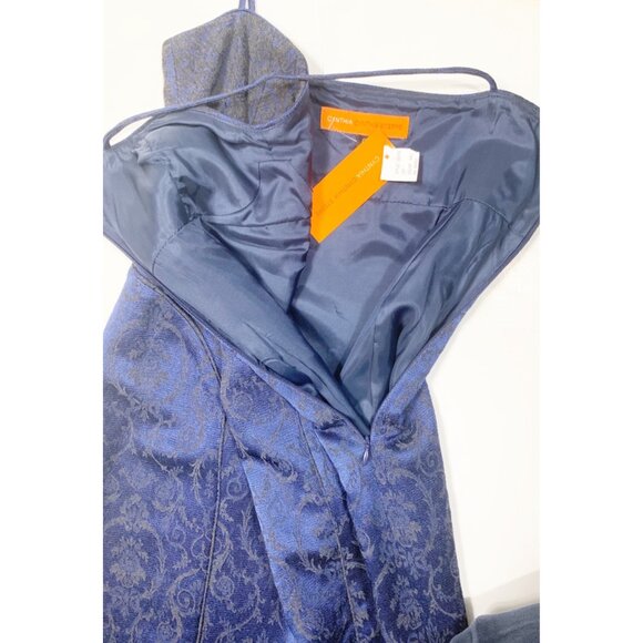 VTG Y2K Cynthia Cynthia Steffe Blue Damask Sweetheart Neck Romantic Dress Size 6 - Picture 5 of 16